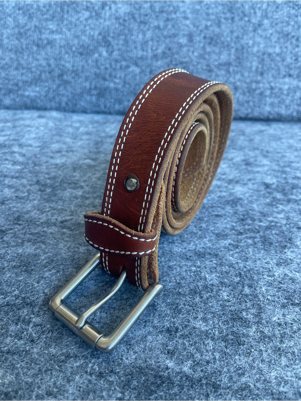Men’s Brown Genuine Leather Work Belt Size 44 Contrast Stitching